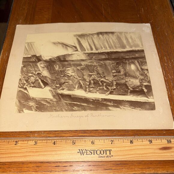 Vintage Parthenon North Frieze Mounted Greek Architecture Photo Athens Greece - Picture 1 of 4